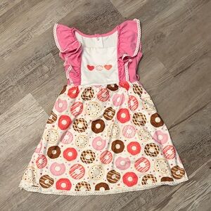 Pink and White Donut Print Kids Dress